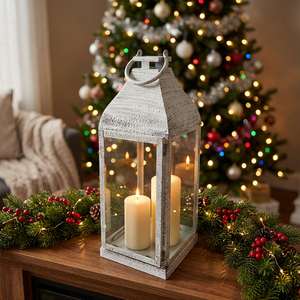Wholesale Home, Patio and Garden Decorative White Patina Metal <b>Candle</b> Holder <b>Lantern</b> - Product Image 1