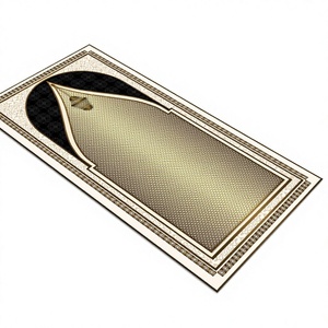 Tapis de prière doré au design islamique élégant, en laine écologique, motif patchwork, avec envers antidérapant en latex, épaisseur moyenne - Product Image 1