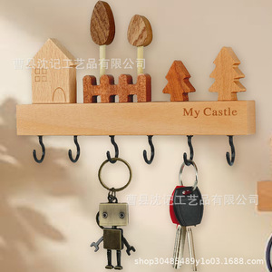 Wooden <b>Wall</b> Mounted Key Rack With Hooks For Entryway Living Room Bedroom <b>Storage</b> Organizer My Castle Design - Product Image 1