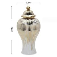 Vase en céramique moderne Art Déco de luxe, blanc et or, écologique, pour la maison et les restaurants, grand vase décoratif en porcelaine