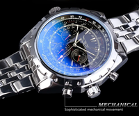 Montre automatique Jaragar 212 en verre bleu, design élégant, acier inoxydable, date, luminescente, pour homme, montre mécanique de business