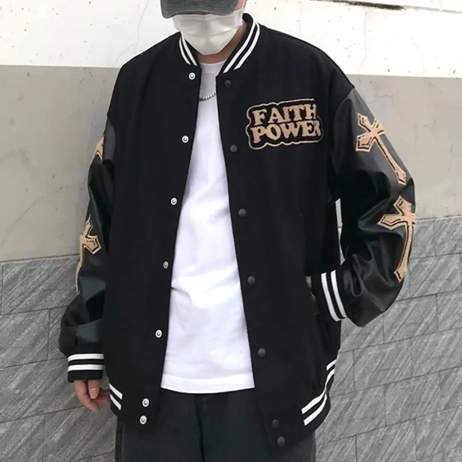 Custom varsity jackets baseball jacket letter patch embroidered black jacket patchwork pu leather sleeve coats