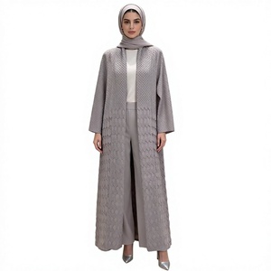 Custom Embossed Open Abaya Modest Long Kimono Muslim Women Sweater <b>Cardigan</b> for Eid Ramadan Wear - Product Image 3
