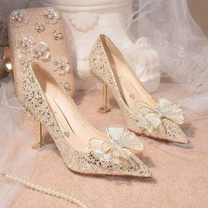 Scarpe da Donna di Lusso con Tacco Alto Color Oro Champagne, Punta Affusolata, Design Elegante, Sexy, per Spose e Cerimonie - Product Image 6