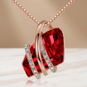Collier avec pendentif en pierre de vœux, plaqué or rose 18 carats, design géométrique en cristal, chaîne à maillons vintage, bijoux cadeau pour femme - Product Image 3