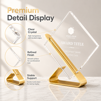 Placa de Cristal Transparente Grabable con Base Metálica para Escritorio, Contenido Personalizado, Trofeo de Reconocimiento Empresarial