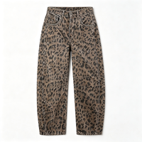 Jean imprimé léopard pour femme, coupe large et ample, taille mi-haute, style décontracté urbain