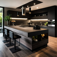 Kustomisasi Seluruh Rumah Desain Modern Kabinet Dapur Kayu Oak MDF Kabinet Dapur Modular Mewah Dengan Pulau untuk Villa