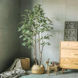 Árbol Verde de arce Artificial, material de plástico PE de seda, en maceta, árboles en maceta, precio de fábrica, venta al por mayor