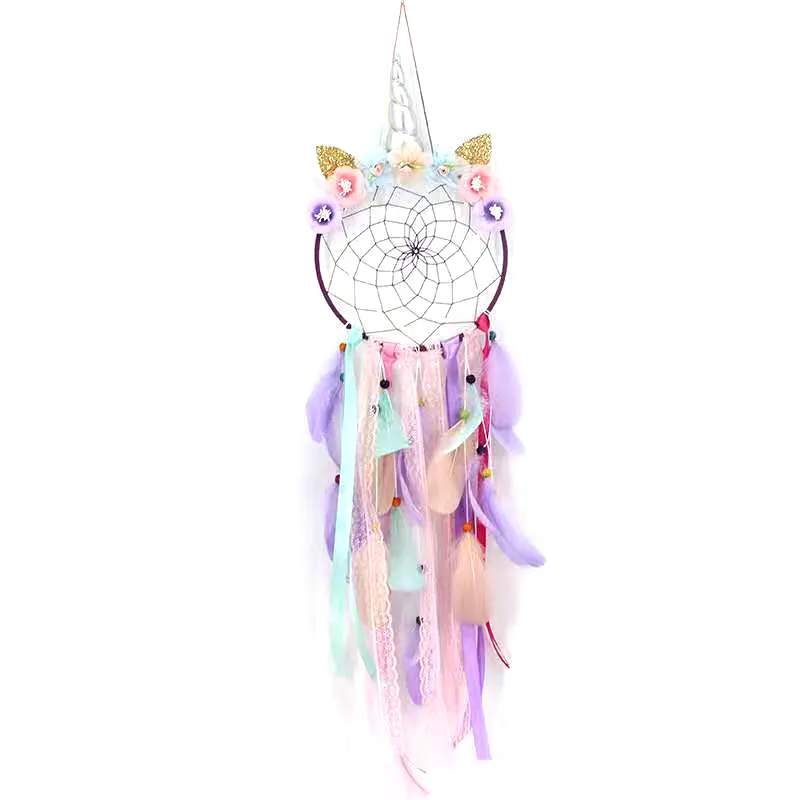 Ins Hot Sale Unicorn Dream Catcher With Lights for Kids Sweet Girls Bedroom Wall Decoration