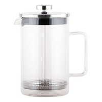 Cafetière à piston en verre borosilicate résistant à la chaleur, acier inoxydable argenté, design contemporain pour hôtel et restaurant