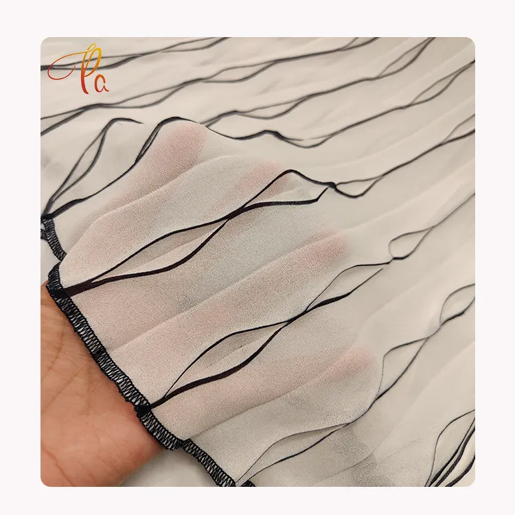 Grosir Gelombang Tekstil Kusut 3D Georgette Sifon Poliester Bahan Garis Kain Plisse