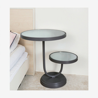 Miroir de piédestal moderne à 2 couches en métal noir Petite console Tables d'appoint pour salon Chambre à coucher Café Table d'appoint Home bar Villas