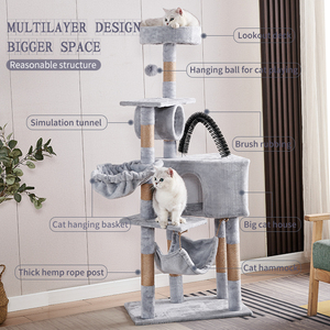 Menara pohon pendakian kucing rumah tangga dan tiang penggaruk dilengkapi dengan sikat dan rumah kucing - Product Image 2