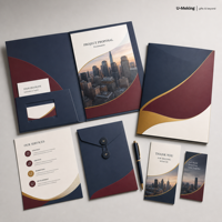 Kit de dossiers de présentation personnalisés en couleur avec inserts, porte-stylo, enveloppe et porte-documents pour réunions et propositions d'entreprise