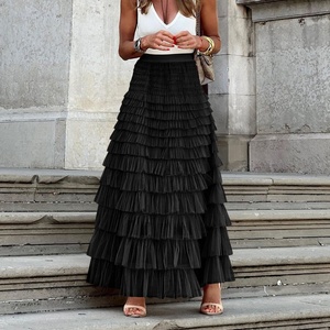 Jupe en tulle élégante sur mesure pour femme, 100 % polyester, haute qualité, plissée, en maille tissée respirante, décontractée, à plusieurs niveaux, longue et superposée - Product Image 2