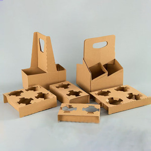 Bán buôn tùy chỉnh tái sử dụng 4 ly giấy kraft sóng lấy đi uống cốc tàu sân bay chủ cà phê sữa trà chủ với xử lý - Product Image 6