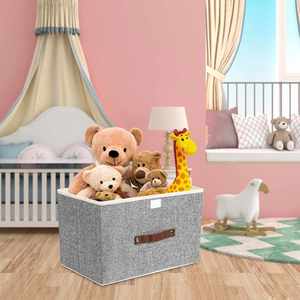 Foldable Storage <b>Bins</b> Cotton and Linen Storage Boxes with Lids and Handles - Product Image 4