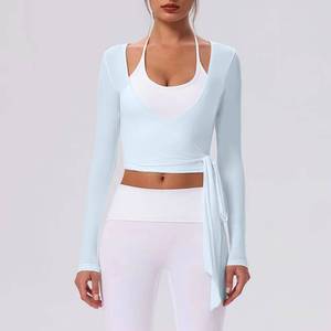 Wholesale Wrap-Style <b>Long</b> <b>Sleeve</b> Women's Yoga Set Tie-Up <b>Top</b> Breathable Four-Way Stretch Sportswear High-Waist Fitness Wear - Product Image 5