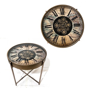 Table Basse Ronde <span class=keywords><strong>en</strong></span> Métal Style Rétro Américain, Design Industriel, <span class=keywords><strong>avec</strong></span> <span class=keywords><strong>Horloge</strong></span> à Engrenages Mobiles et Affichage à Aiguilles, Alimentée par Piles, Pièces Détachables - Product Image 5