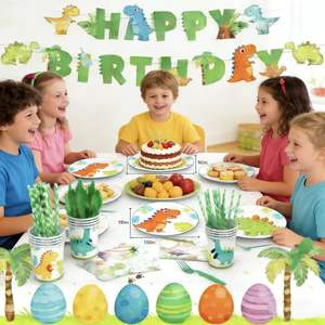 Juego de Vajilla de Papel para Fiesta de Cumpleaños Infantil con Temática de <span class=keywords><strong>Dinosaurios</strong></span> Lanweier Deluxe, Juego Completo con Todos <span class=keywords><strong>los</strong></span> Accesorios, Personalizable para Campamentos y Bodas - Product Image 3