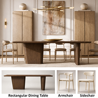 Ensemble de salle à manger rectangulaire de style scandinave avec pieds massifs et chaises à accents en laiton pour hôtels de charme et propriétés