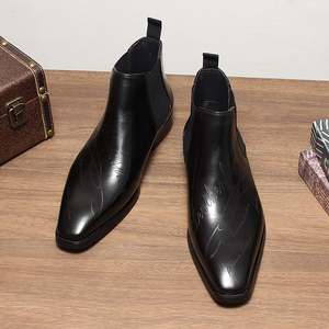 Botas Chelsea para Hombre, de Cuero de Grano Completo, Diseño de Punta Cuadrada con Grabado Láser, Calzado Elegante y Ligero - Product Image 5
