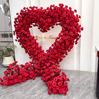 Arche en forme de cœur rouge, fleurs artificielles en soie, décoration de demande en mariage, fleurs artificielles, arrangement de roses fait main