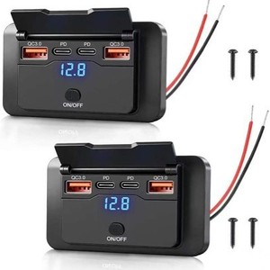 Car Charger Dual QC3.0 PD Fast Charging Digital Display Voltmeter <b>Push</b> <b>Button</b> <b>Switch</b> 12V 24V Vehicle Power Adapter - Product Image 1