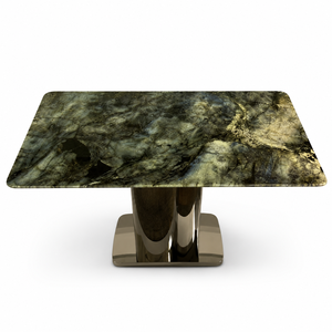 Customized Dining <b>Table</b> Rechtangle <b>Top</b> Modern Villa 6~ 8 Seater Metal Legs <b>Stone</b> Furniture Luxury Labradorite Blue - Product Image 2