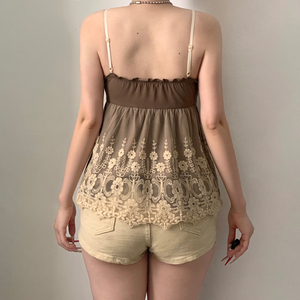 Haut en tricot décontracté pour femme, style club, coupe ample en A, avec bretelles spaghetti et dentelle florale, effet deux pièces - Product Image 6