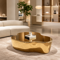 Table basse en acier inoxydable poli miroir, forme organique moderne, table centrale de luxe pour café