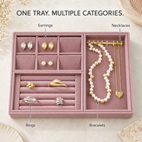 Plateau à bijoux en velours rose personnalisé, organiseur de tiroir empilable avec compartiments sur mesure pour ranger bagues, boucles d'oreilles et colliers