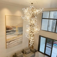 Lustre de luxe en forme de feuille de Ginkgo, grande taille, vente en gros d'usine, éclairage de luxe pour hall d'entrée, escaliers, atriums et villas