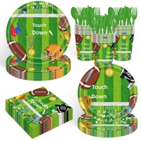 Service de table en papier 96 pièces pour fête d'anniversaire, thème rugby, design tactile, style dessin animé, comprenant serviettes, gobelets et assiettes