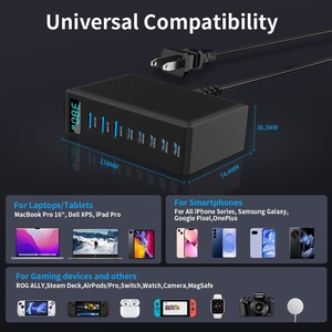 Cargador Rápido GaN de Escritorio de 380W, Estación de Carga USB C de 8 Puertos con Pantalla Digital AI, Enchufe EU, UK, US para MacBook Pro, Laptop, <span class=keywords><strong>iPhone</strong></span> - Product Image 3