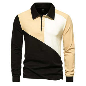 <span class=keywords><strong>Nuova</strong></span> T-shirt da Uomo a Maniche Lunghe con Colletto a Contrasto, T-shirt Casual di Marca alla Moda - Product Image 4