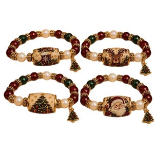 Christmas <b>Beaded</b> <b>Bracelet</b> Xmas Tree Pendant Red Green Pearl Bead Ladies Party Accessory Christmas Present With Gift Box - Product Image 5