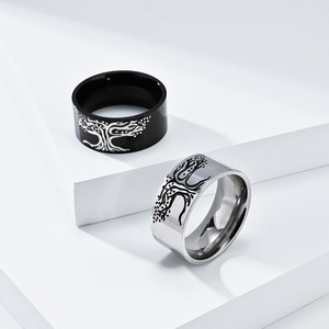 Nordic cross-border best-selling minimalist retro Tree of Life <b>titanium</b> steel <b>ring</b> for men, a unique and trendy accessory. - Product Image 2
