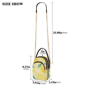 Summer Lemon Print Mini Crossbody Bag for Women, Triple Zipper Quilted Phone <b>Purse</b> Fits 6.8" Smartphone, Detachable Chain Strap - Product Image 2