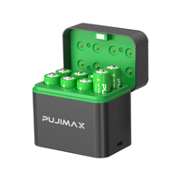 Chargeur de piles rechargeables au lithium AA PUJIMAX 1,5 V avec 8 emplacements AA, design cylindrique, lumière de charge LED pour utilisation avec microphone