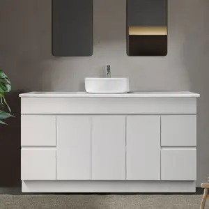 Avustralya tarzı çin yapılan duvar montaj Vanity su geçirmez lüks Modern tik banyo tezgah seti gemi lavabo ile