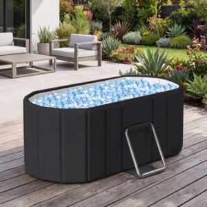 Bañera de inmersión fría portátil ovalada plegable negra para recuperación de atletas, kit 2 en 1 de sauna y baño de hielo en oferta. - Product Image 1