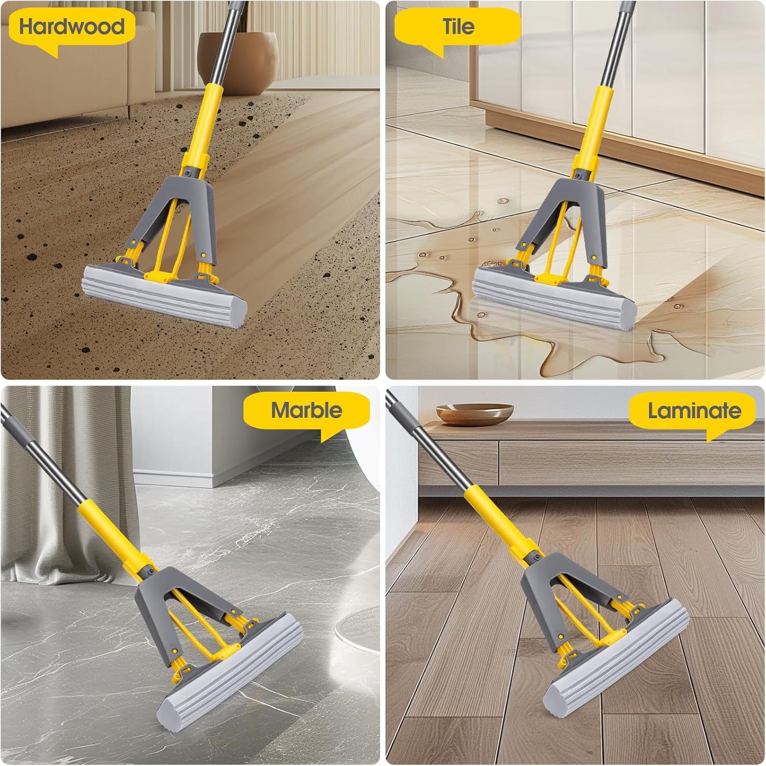 Lot De 2 Têtes De Recharge Pour Balai Plat - Éponge PVA Gris Super Absorbante - Pour Nettoyage Sols Humides Et Secs - 8