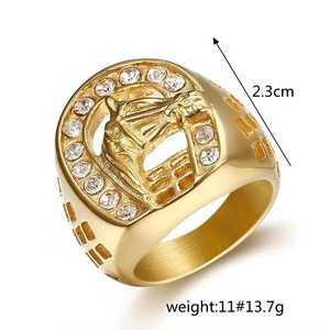 Anillo de Hip Hop con Cabeza de Caballo Redonda Geométrica Dorada, con Engaste de Pavé de Diamantes y Diseño de Animal Hueco Fundido, para Joyería de Fiesta - Product Image 5