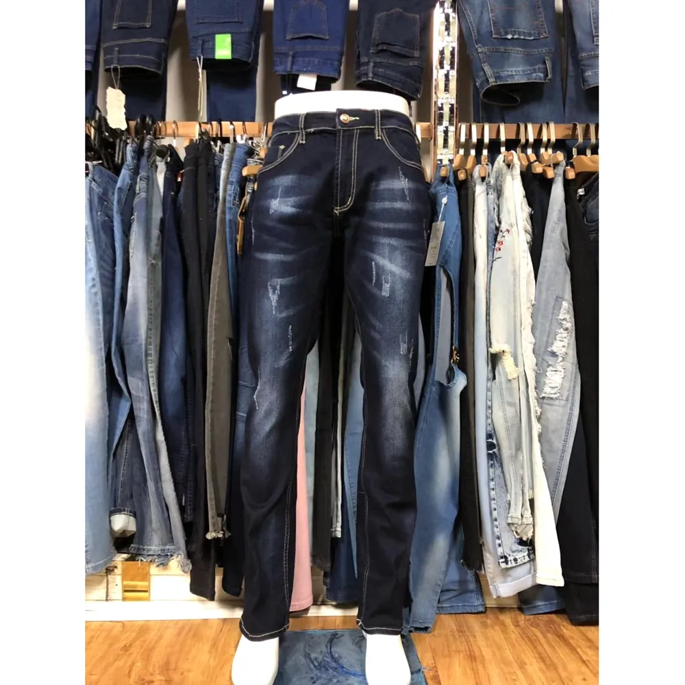Wholesale China Garments Branded Apparel Stocks Men's Cargo Jeans Pant 5 Pocket