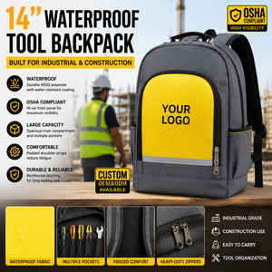 14 Inch Waterproof <b>Tool</b> <b>Backpack</b> with Multiple Pockets, Heavy Duty Construction Electrician <b>Tool</b> Bag, Custom OEM Industrial Work - Product Image 1