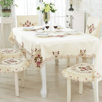 Nappe de Table Rectangulaire Européenne de Luxe Broderie Fleurs de Pivoine Creusée à la Main, Décoration de Maison Anti-Poussière
