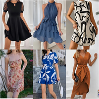 Robe Midi Décontractée Tunique Vintage Grande Taille Été 2026 Femme Manches Évasées Imprimé Numérique Dentelle Coupe A-Line Noire