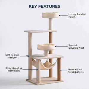 Arbre à <span class=keywords><strong>chat</strong></span> en bois robuste avec nid en peluche de luxe et poteau à gratter en sisal, mobilier multi-niveaux pour chats de petite et moyenne taille - Product Image 2